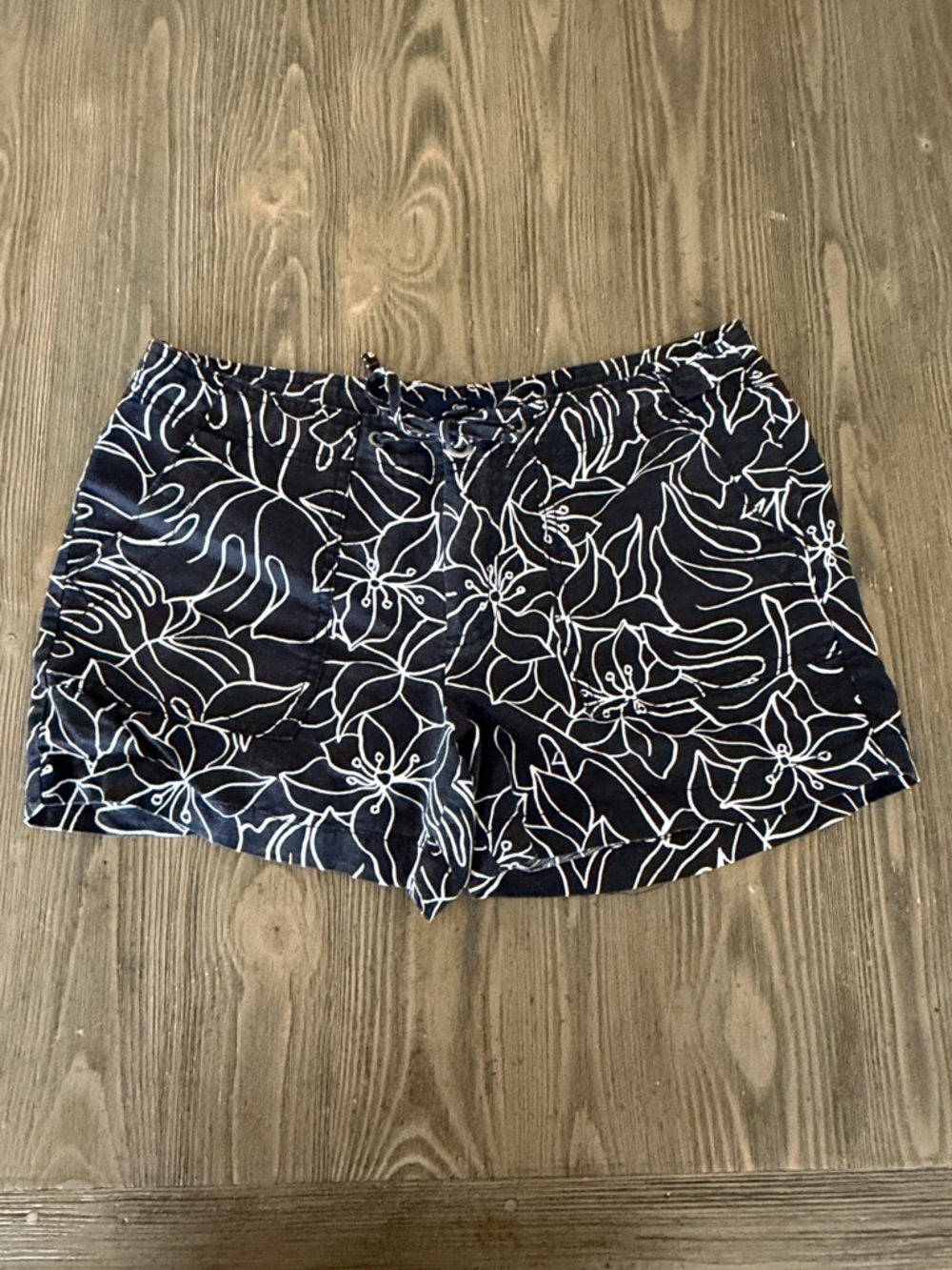 GAP Black Shorts with White Leaf Print and Drawstring